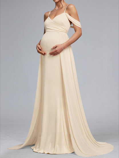 A-Line/Princess Cold Shoulder Floor-Length Maternity Dresses