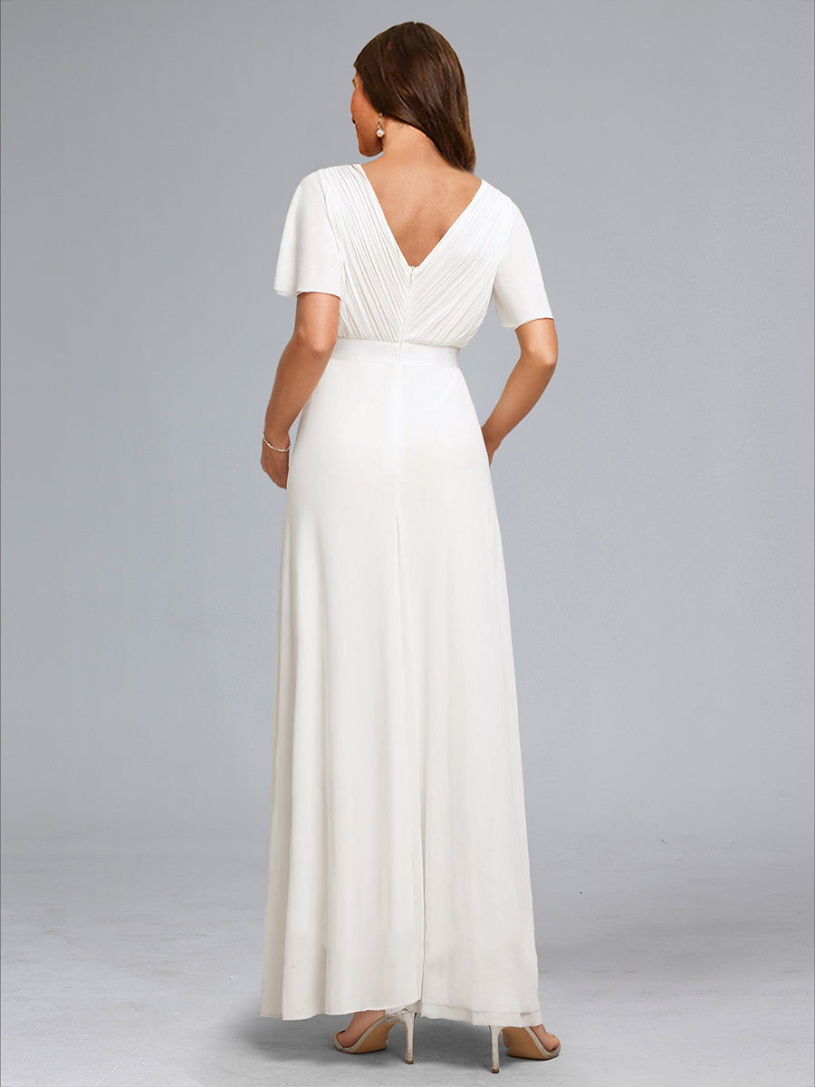 A-Line/Princess V-Neck Ruched Floor-Length Maternity Dresses with Ruffles
