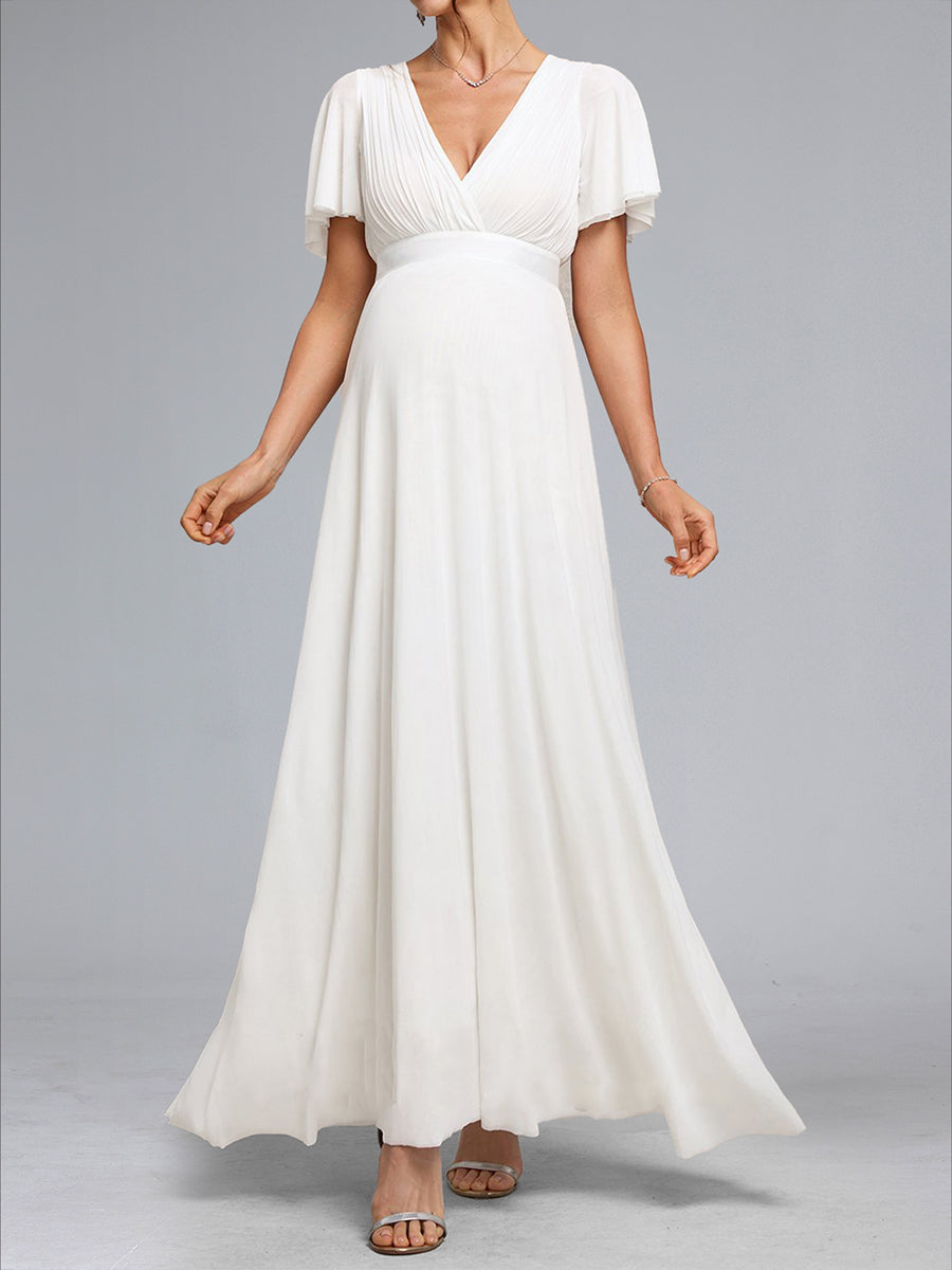Pregnancy Design Gown Styles Simple Dress For Pregnant A-Line/Princess  V-Neck Ruched Floor-Length Maternity Dresses With Ruff  Lavetir UK