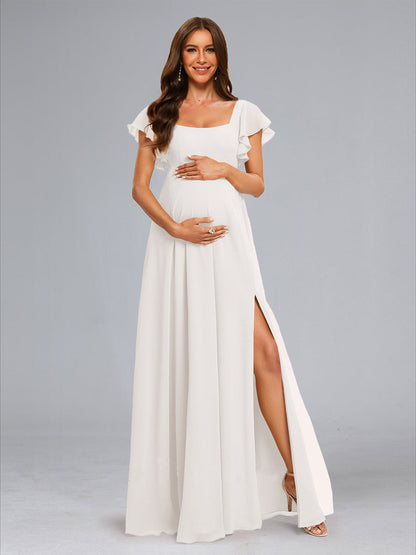 Chiffon A-Line/Princess Square Neck Maternity Dresses with Ruffles & Split Side
