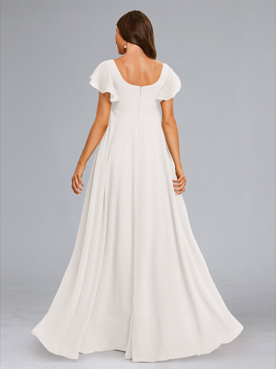 Chiffon A-Line/Princess Square Neck Maternity Dresses with Ruffles & Split Side