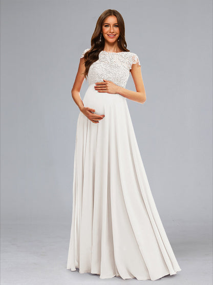 A-Line/Princess Scoop Lace Floor-Length Maternity Dresses with Appliques