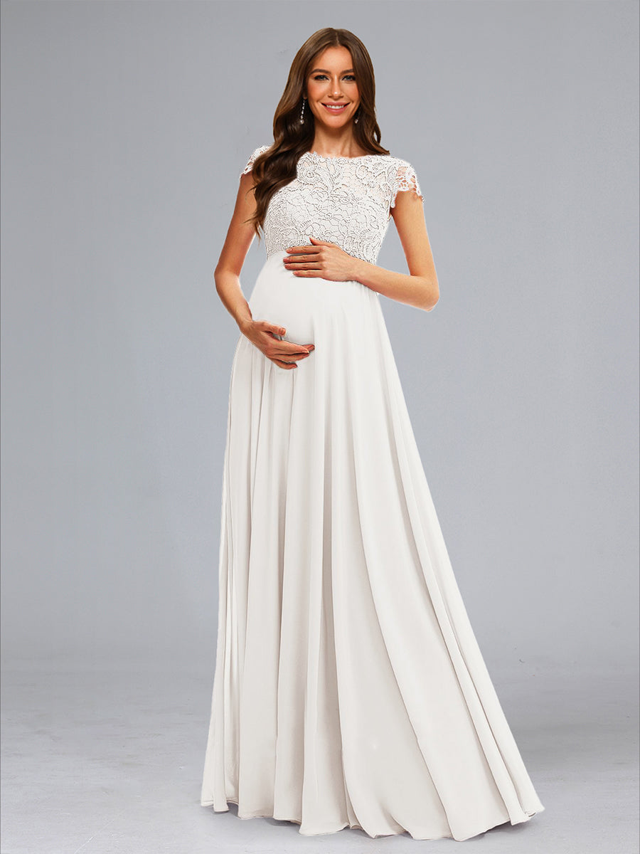 A-Line/Princess Scoop Lace Floor-Length Maternity Dresses with Appliques