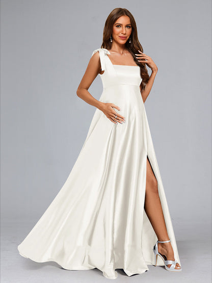 A-Line/Princess Square Neck Sleeveless Long Maternity Dresses with Split Side