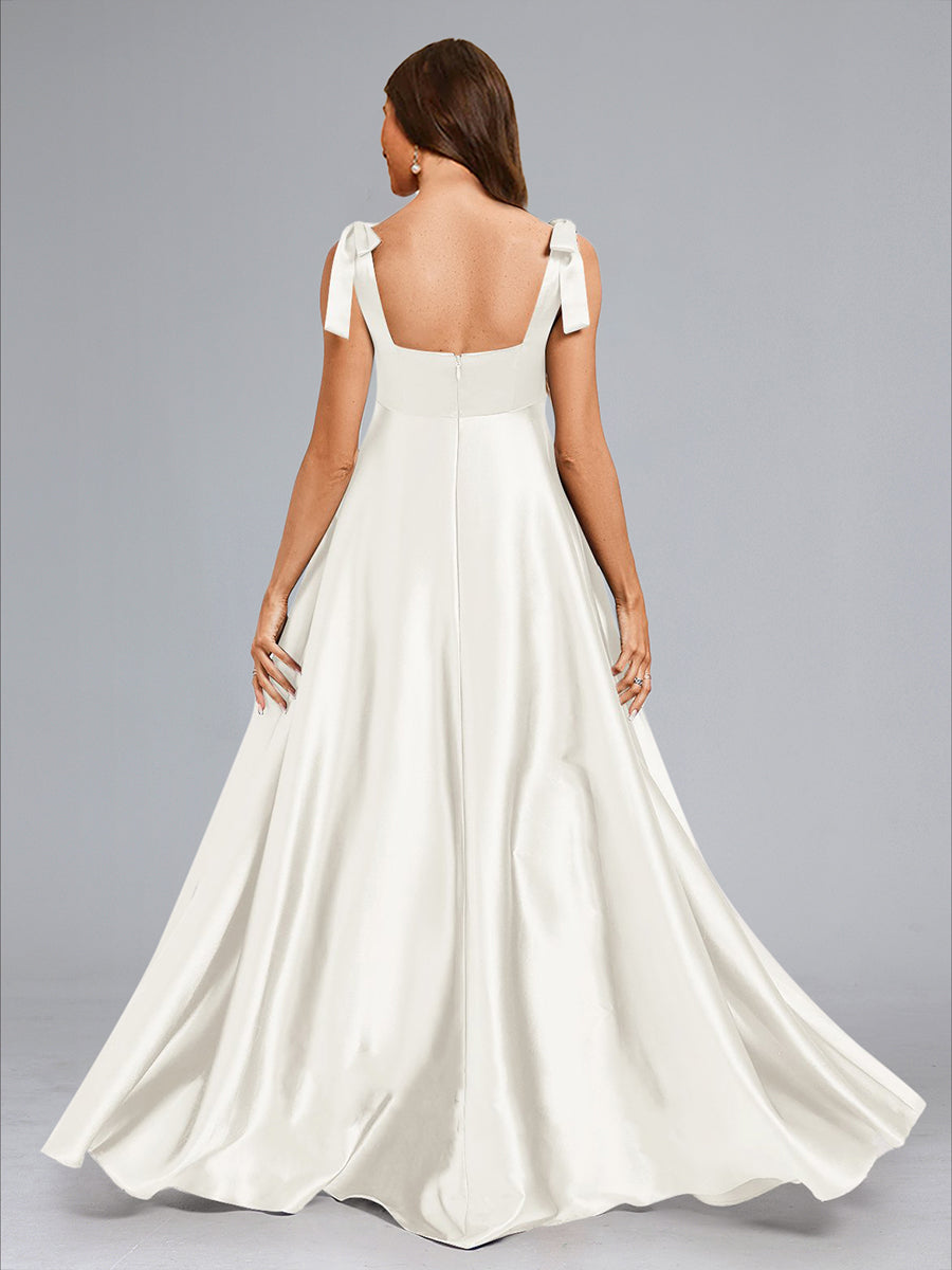 A-Line/Princess Square Neck Sleeveless Long Maternity Dresses with Split Side