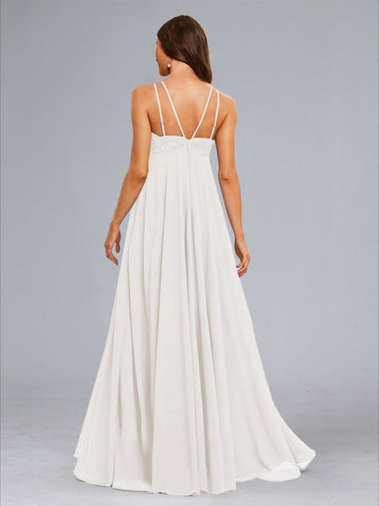 Chiffon A-Line/Princess Halter Sleeveless Floor-Length Maternity Dresses with Lace