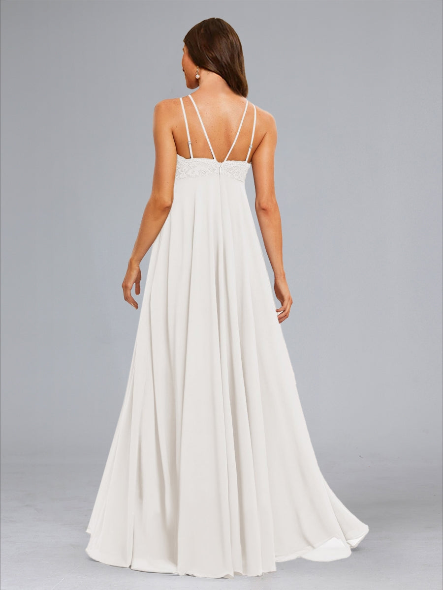 Chiffon A-Line/Princess Halter Sleeveless Floor-Length Maternity Dresses with Lace