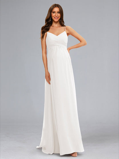 A-Line/Princess Spaghetti Straps Sleeveless Ruched Chiffon Maternity Dresses