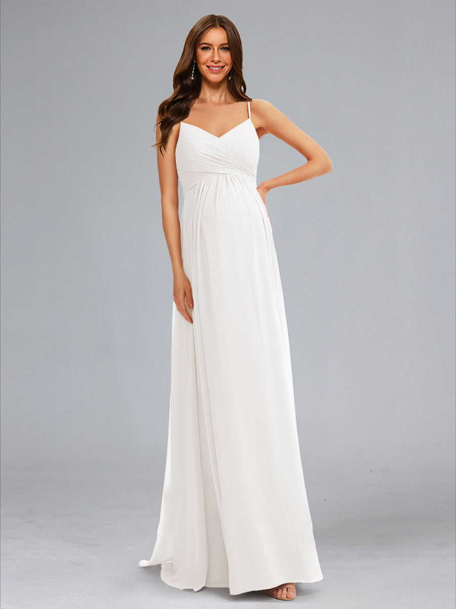 A-Line/Princess Spaghetti Straps Sleeveless Ruched Chiffon Maternity Dresses