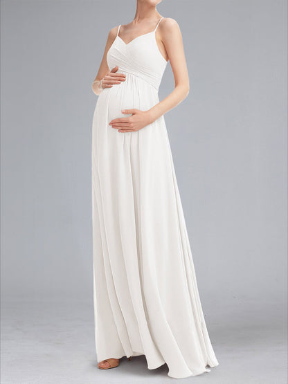 A-Line/Princess Spaghetti Straps Sleeveless Ruched Chiffon Maternity Dresses