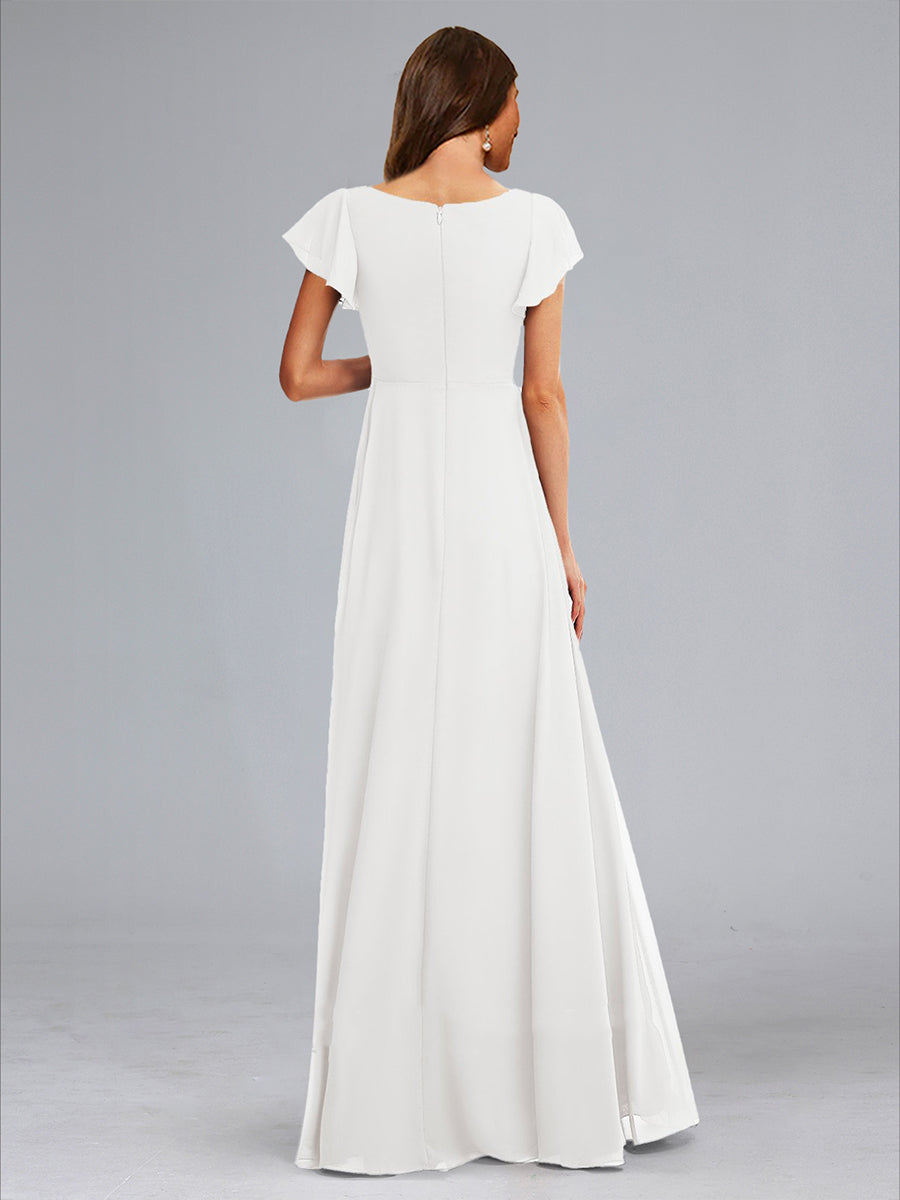 A-Line/Princess V-Neck Short Sleeves Ruched Floor-Length Maternity Dresses