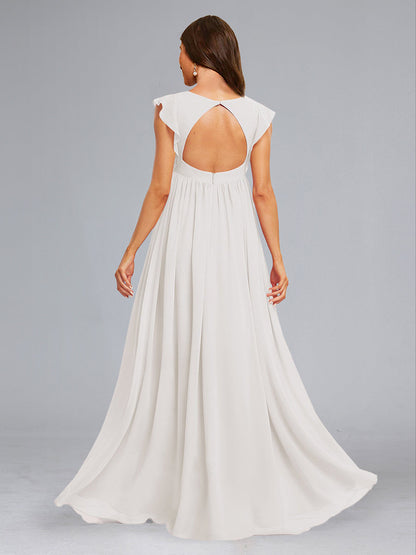A-Line/Princess Chiffon Sleeveless Ruched Floor-Length Maternity Dresses with Ruffles