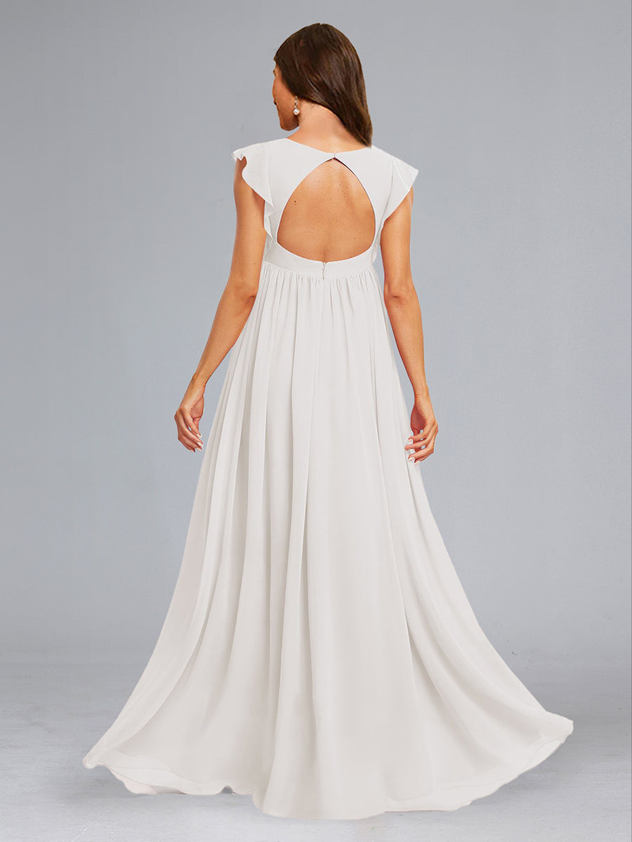 A-Line/Princess Chiffon Sleeveless Ruched Floor-Length Maternity Dresses with Ruffles