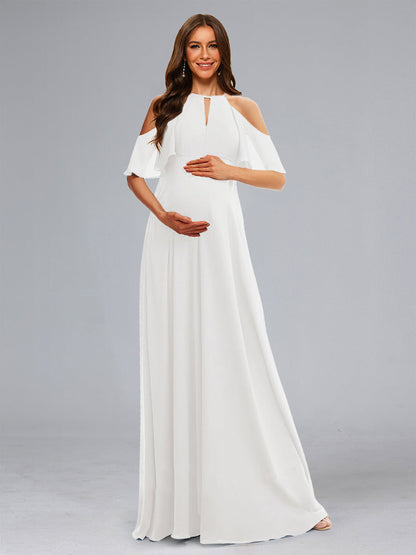 Sweet A-Line/Princess Halter Floor-Length Maternity Dresses with Ruffles