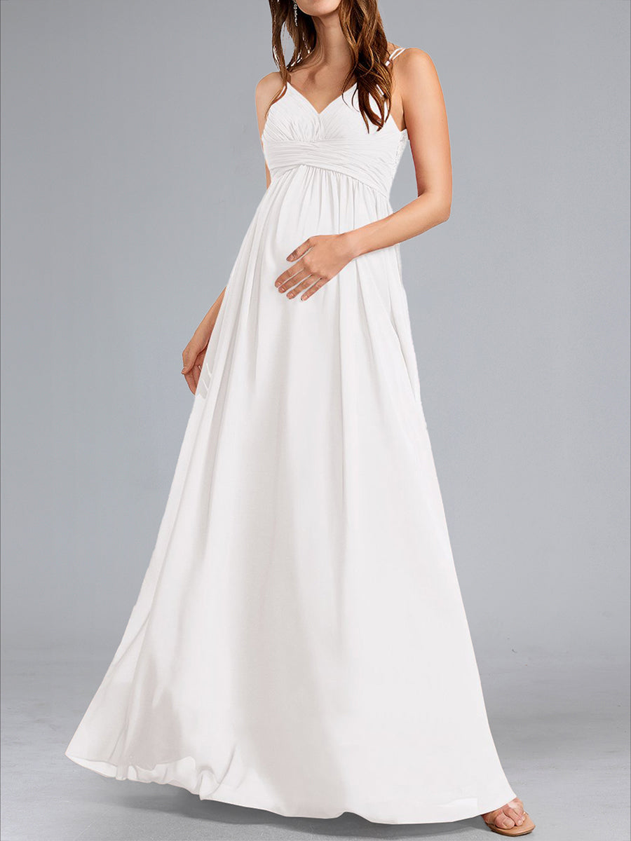 A-Line/Princess Spaghetti Straps V-Neck Ruched Maternity Dresses with Pleats & Appliques