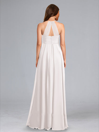 A-Line Halter Neck Ruched Chiffon Floor-Length Maternity Dresses with Pleats