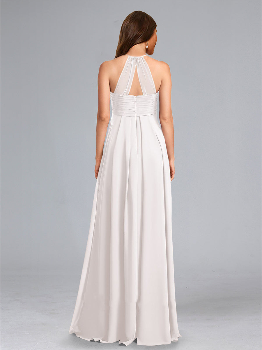 A-Line Halter Neck Ruched Chiffon Floor-Length Maternity Dresses with Pleats