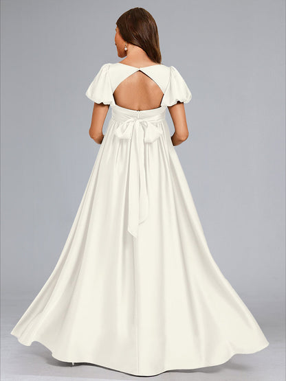 A-Line/Princess V-Neck Short Sleeves Bow Maternity Dresses with Ruffles