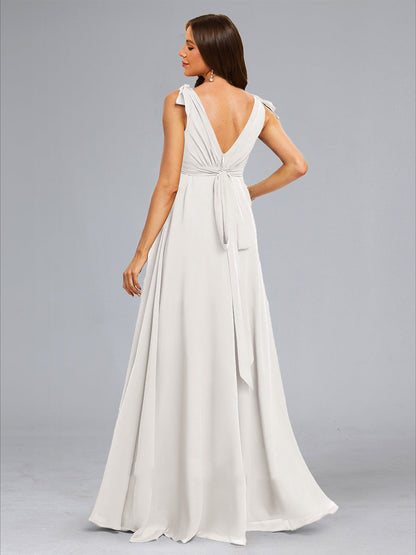 A-Line/Princess Sleeveless Long Chiffon Wedding Maternity Dresses with Bow & Pleats