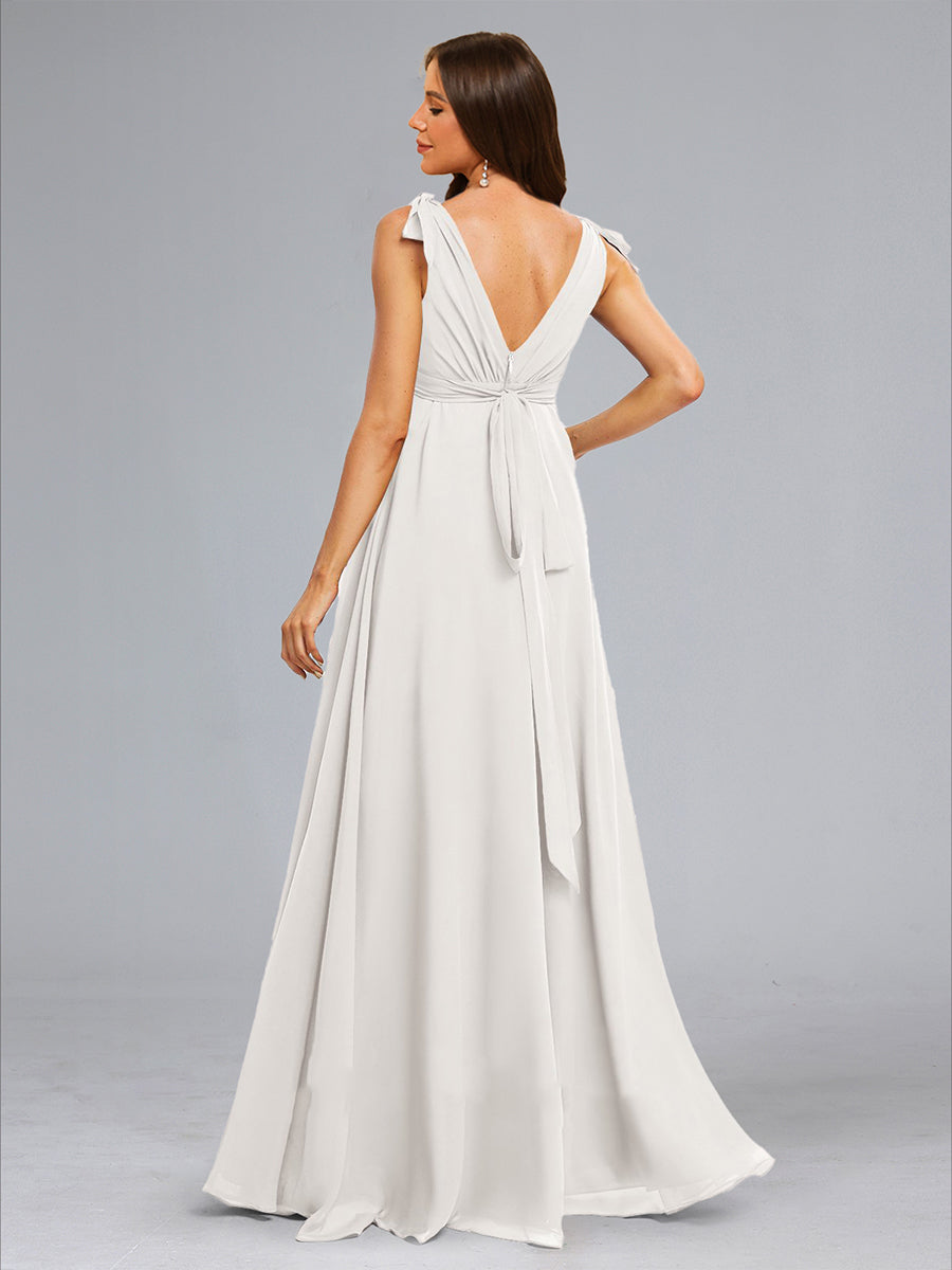 A-Line/Princess Sleeveless Long Chiffon Wedding Maternity Dresses with Bow & Pleats