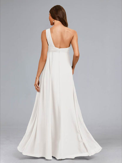 A-Line/Princess One-Shoulder Sleeveless Ruched Maternity Dresses with Ruffles
