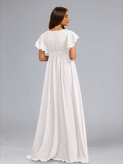 A-Line/Princess Scoop Flutter Sleeves Ruched Maternity Dresses with Sash