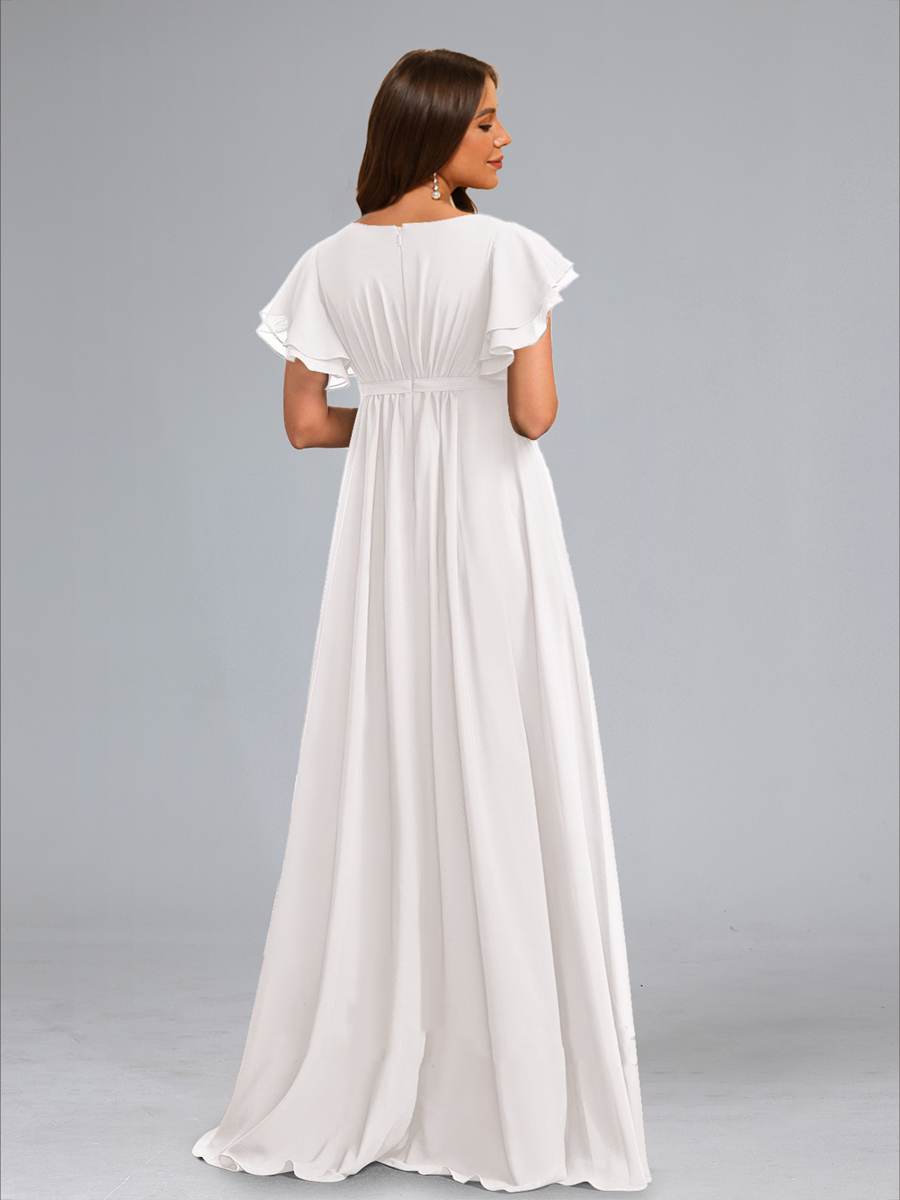 A-Line/Princess Scoop Flutter Sleeves Ruched Maternity Dresses with Sash