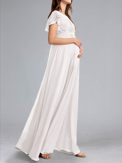 A-Line/Princess Scoop Flutter Sleeves Ruched Maternity Dresses with Sash