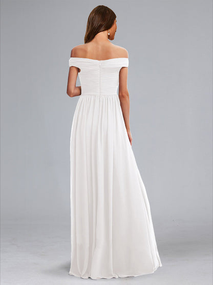 A-Line/Princess Off-the-Shoulder Sleeveless Ruched Formal Maternity Dresses