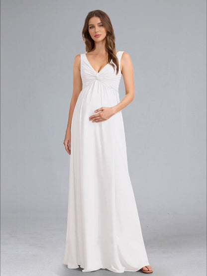 A-Line/Princess V-Neck Sleeveless Ruched Floor-Length Maternity Dresses