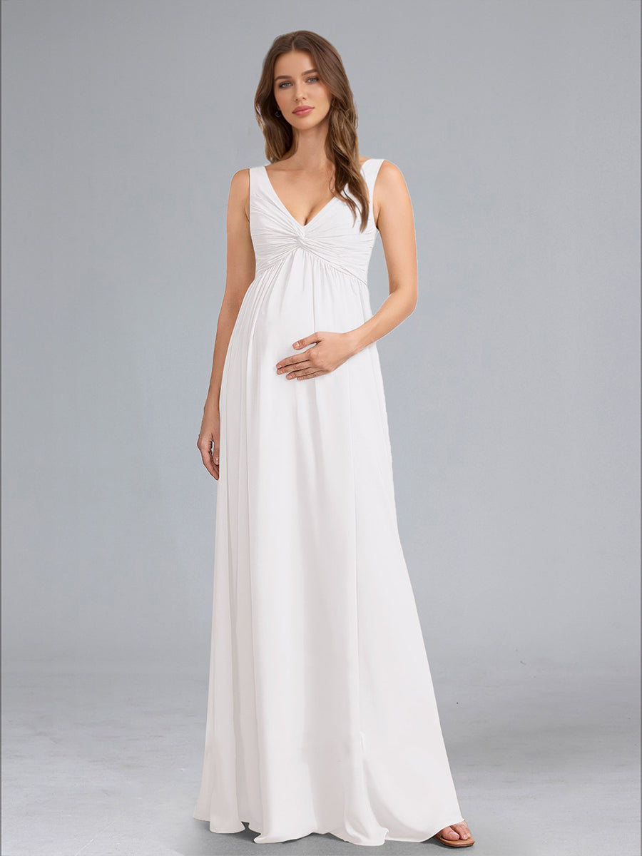 A-Line/Princess V-Neck Sleeveless Ruched Floor-Length Maternity Dresses