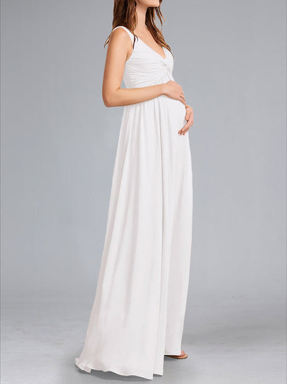 A-Line/Princess V-Neck Sleeveless Ruched Floor-Length Maternity Dresses