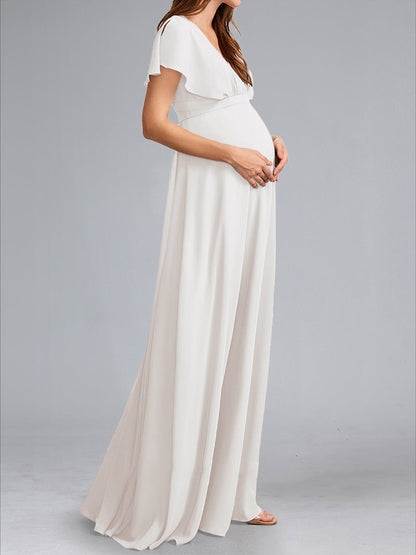 A-Line/Princess V-Neck Flutter Sleeves Ruched Stylish Maternity Dresses