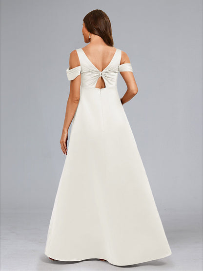 A-Line/Princess Cold Shoulder Floor-Length Maternity Dresses with Button
