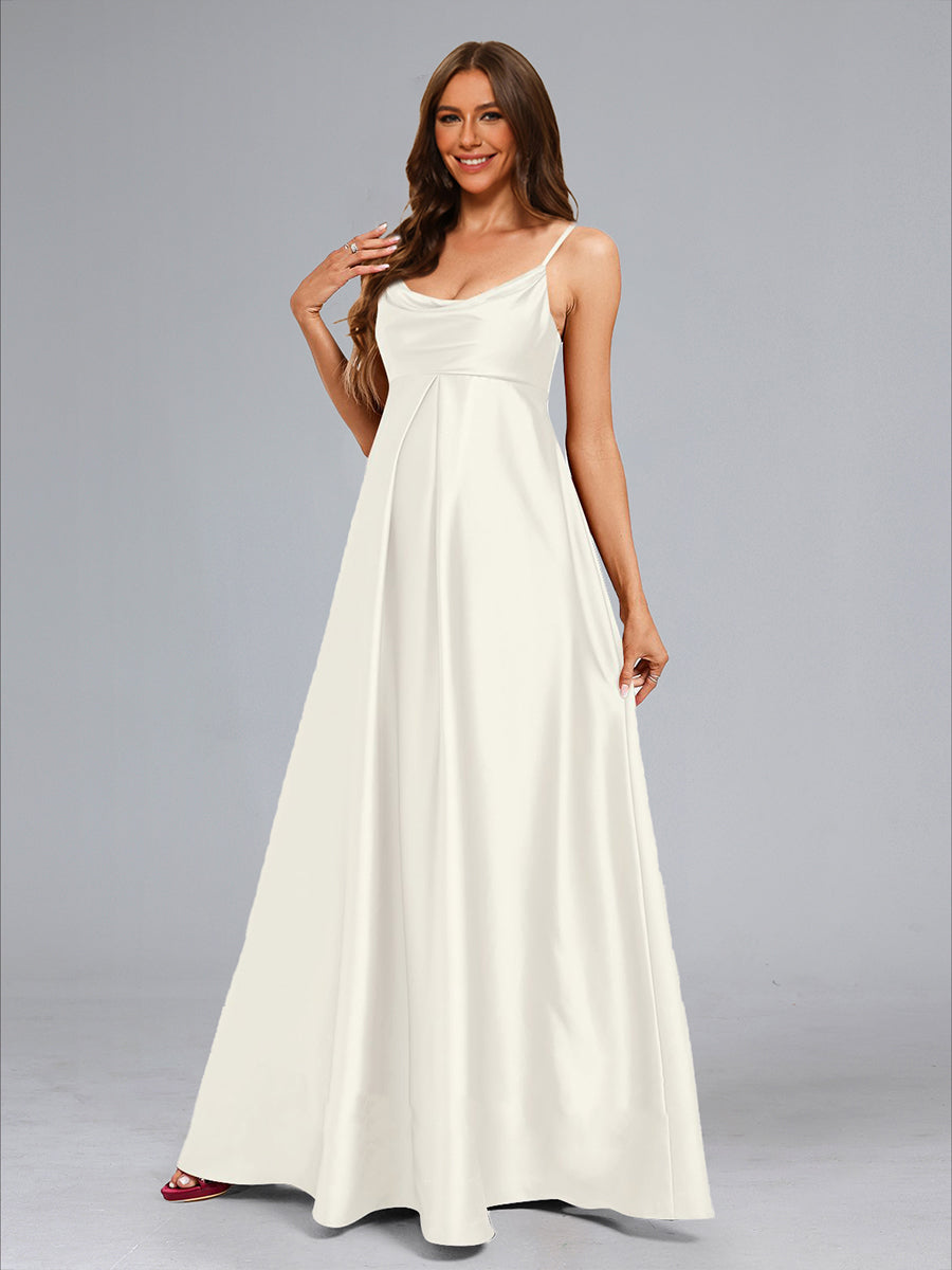 A-Line Cowl Spaghetti Straps Long Wedding Minimalist Maternity Dresses