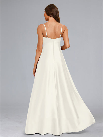 A-Line Cowl Spaghetti Straps Long Wedding Minimalist Maternity Dresses