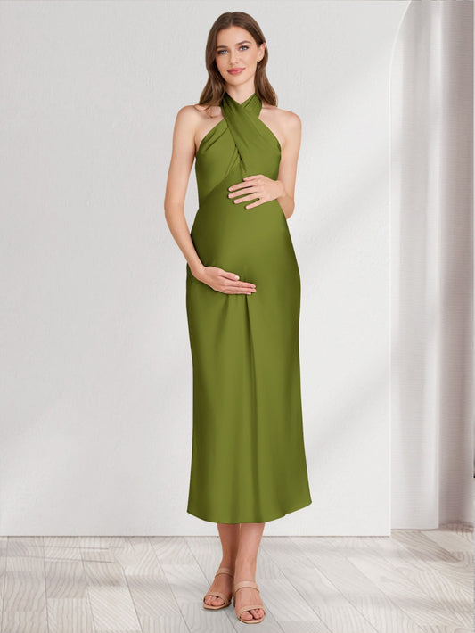 Sheath/Column Criss Cross Ruched Ankle-Length Baby Shower Bridesmaid Dresses