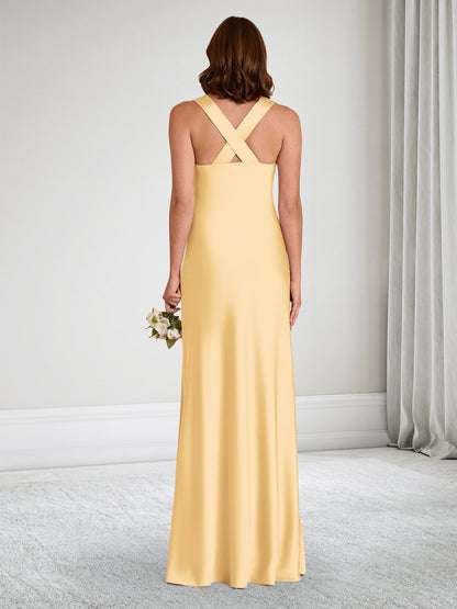 A-Line/Princess V-Neck Sleeveless Floor-Length Ruched Baby Shower Bridesmaid Dresses