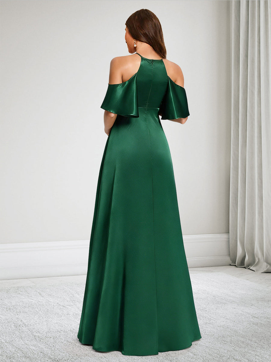 A-Line Cold Shoulder Sleeveless Floor-Length Baby Shower Bridesmaid Dresses