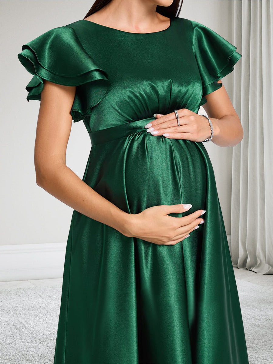 A-Line Crew Neck Floor-Length Baby Shower Bridesmaid Dresses With Ruffles