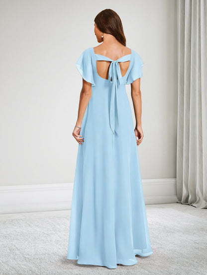 Chiffon A-Line V-Neck Floor-Length Baby Shower Bridesmaid Dresses With Ruffles