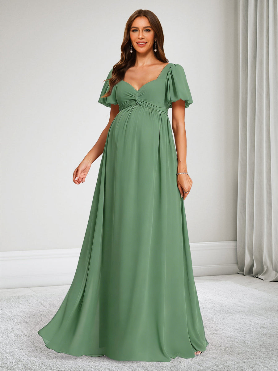 A-Line V-Neck Baby Shower Bridesmaid Dresses With Ruffles & Bow