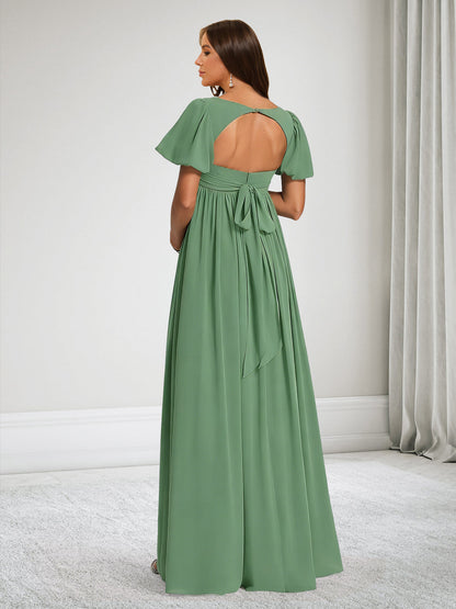 A-Line V-Neck Baby Shower Bridesmaid Dresses With Ruffles & Bow