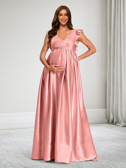 A-Line V-Neck Baby Shower Bridesmaid Dresses With Ruffles