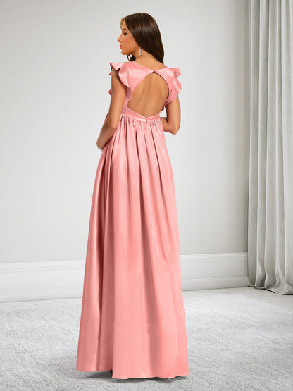 A-Line V-Neck Baby Shower Bridesmaid Dresses With Ruffles