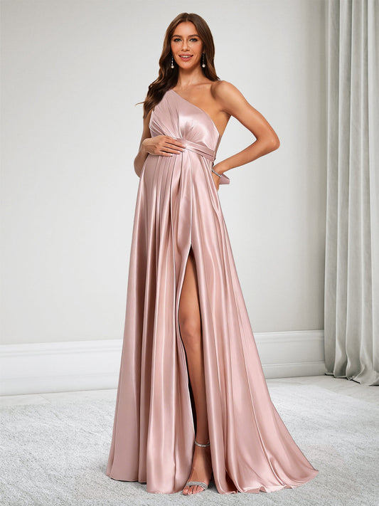 A-Line/Princess One-Shoulder Baby Shower Bridesmaid Dresses With Ruffles & Bowknot