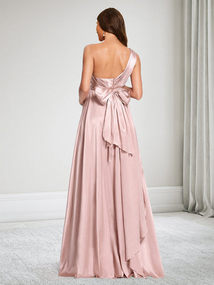 A-Line/Princess One-Shoulder Baby Shower Bridesmaid Dresses With Ruffles & Bowknot