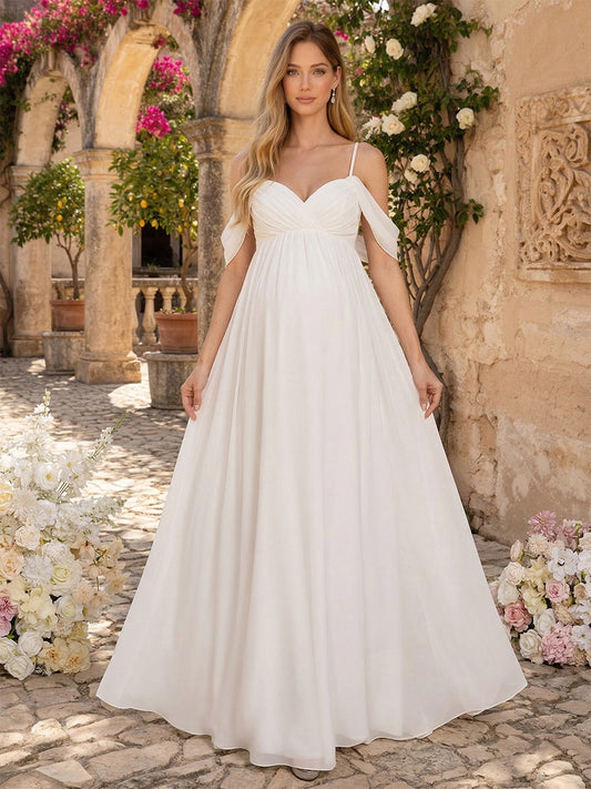 A-Line/Princess Spaghetti Straps Sweetheart Maternity Wedding Dresses With Rhinestone
