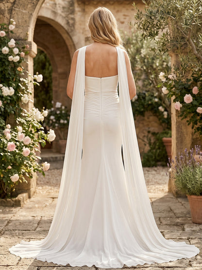Trumpet/Mermaid  Strapless Sleeveless Floor-Length Maternity Wedding Dresses With Ruched