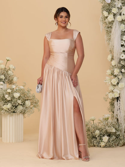 A-Line/Princess Off-the-Shoulder Plus Size Bridesmaid Dresses With Side Slit & Pleats